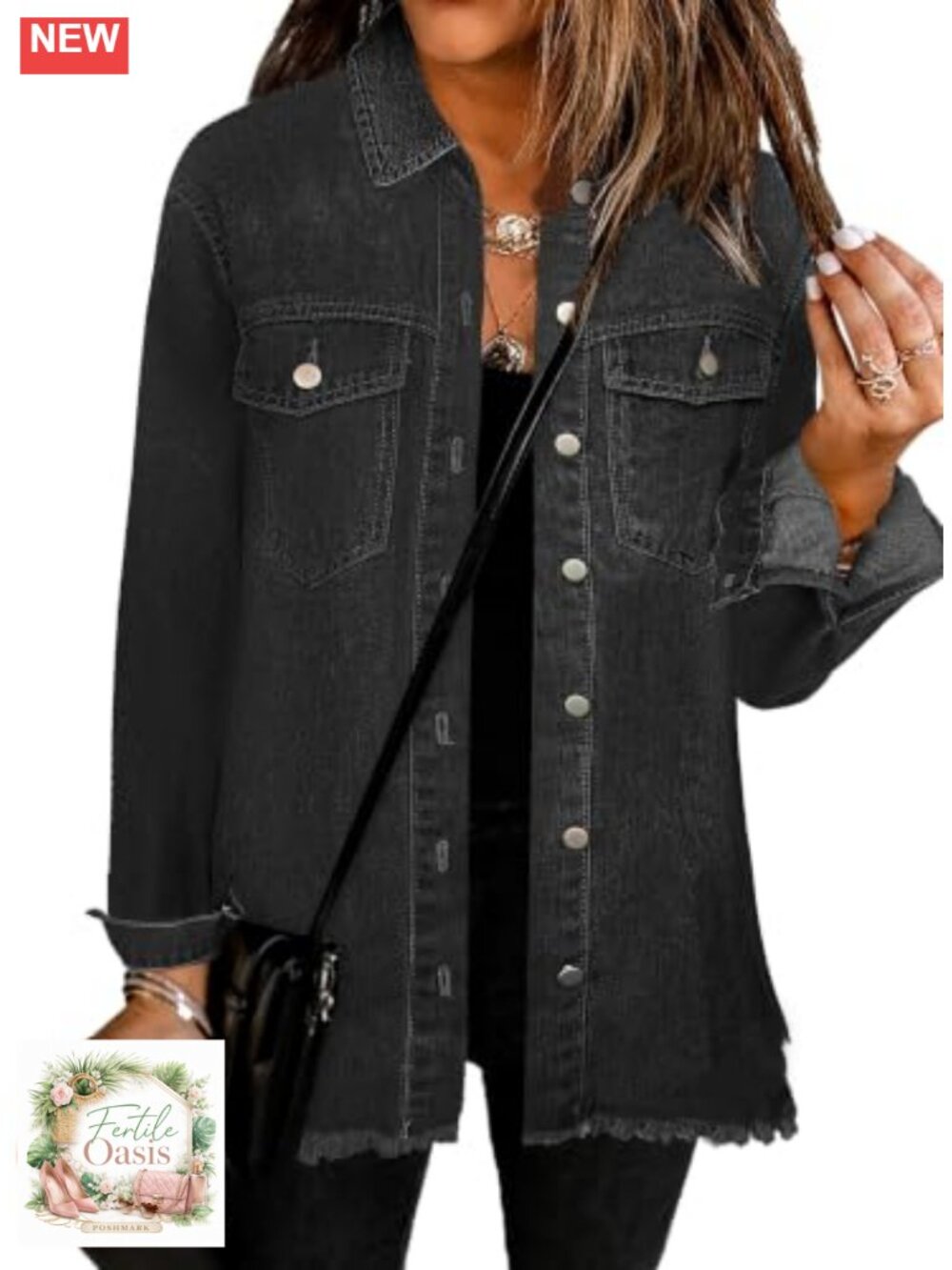 Oversized Distressed Denim Jacket Shacket Long Sleeve Women Casual Lightweight